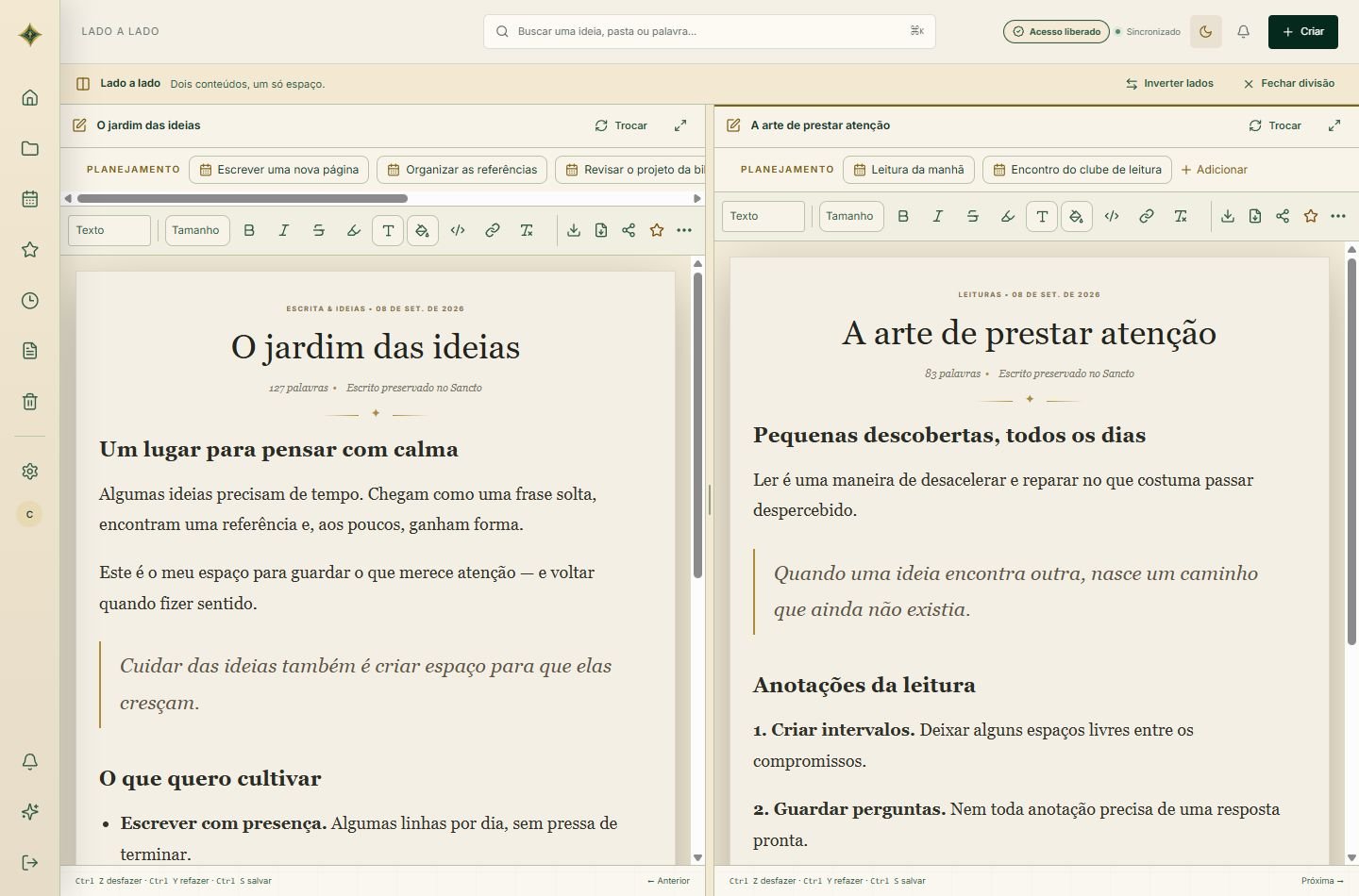 Duas notas abertas lado a lado no Sancto
